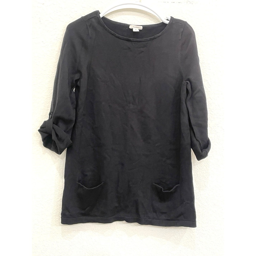 Caslon Sweater Shirt Women's Medium MP Black Pullover Roll Tab Sleeve Career‎